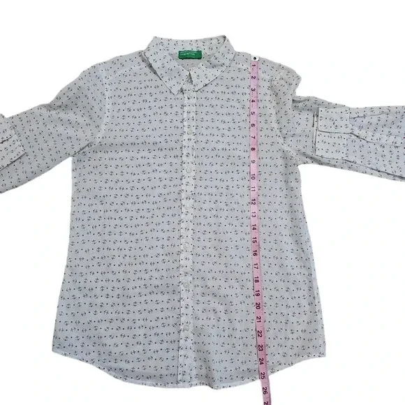 United Colors of Benetton Women’s S Button Up Ivory Anchor Print Shirt Coastal - Picture 7 of 8